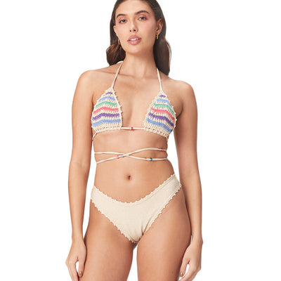 Lulu Gold Shiny With Crochet Bikini Top