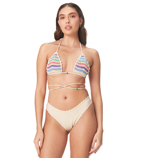 Lulu Gold Shiny With Crochet Bikini Top