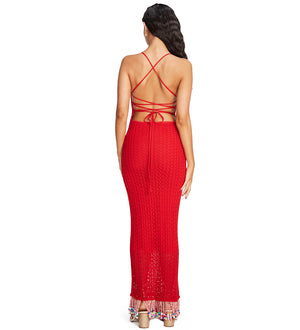 Ali Beads Knitted Red Dress