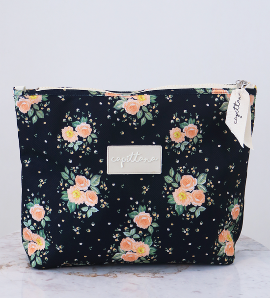 Travel Bag Black with Peach Roses